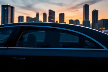 Experience professional chauffeur hire Singapore with a premium sedan showcased in a scenic urban setting.