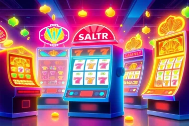 Experience thrilling slot online action with colorful reels and casino ambiance in this engaging illustration.