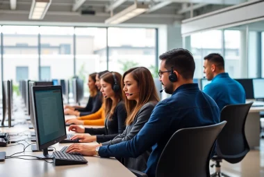 Call centers in Tijuana Mexico showcasing a team of dedicated agents collaborating in a vibrant office environment.