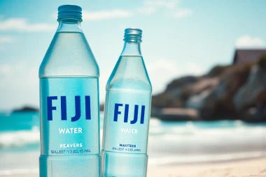 Enjoy refreshing Fiji Water in a tropical setting with clear blue waves and natural light.