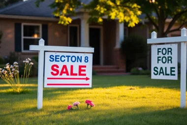 Explore properties to buy section 8 housing with a welcoming front yard and "For Sale" sign.