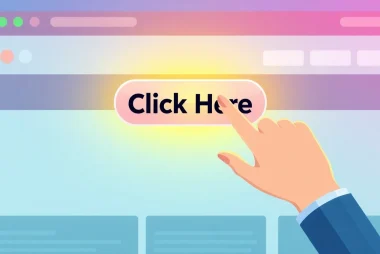 Click Here button being clicked with a colorful design on a sleek web interface.