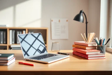 Homeworkmarket study environment with a laptop set against a bright, creative backdrop.