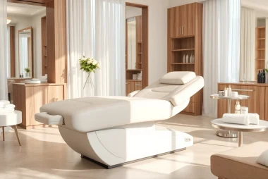 Professionelle elektrische Kosmetikliege mit modernem Design und erstklassigem Komfort in einem eleganten Schönheitssalon.
