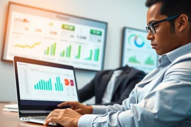 Analyze competitor pricing research through a business analyst examining graphical data on a laptop.