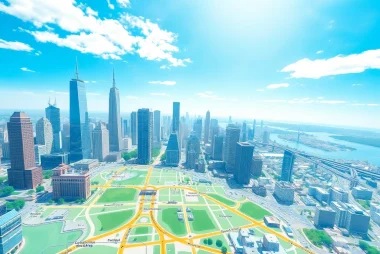 Interactive map highlighting various locations in a city, illustrating urban landmarks and points of interest.
