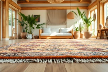 Showcasing Zemmour Vintage rugs in a vibrant living room with natural light and greenery.