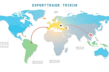Illustration of global trade routes affected by export tariffs, highlighting key countries.