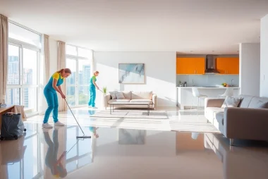 Performing bond cleaning Brisbane service in a bright, spacious apartment showcasing professionalism.