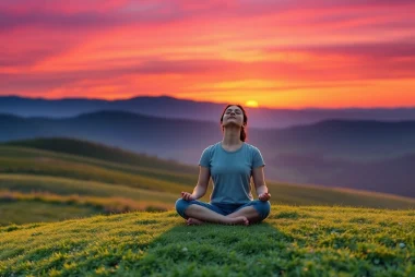Practicing meditation to cope with anxiety in a tranquil sunset setting.