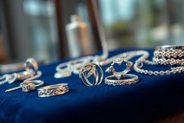 Admire exquisite silver jewelry pieces displayed elegantly on velvet.