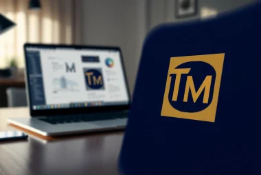Showcase a premium trademark logo design featuring the trademark symbol (™) in a professional setting.