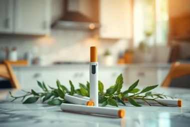 Showcasing nicotine free cigarettes on a serene table with natural elements for a healthier alternative.