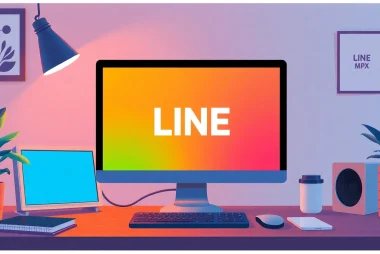 The LINE電腦版官方下載 app displayed on a computer screen in a cozy workspace.