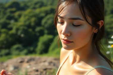 A focused individual practicing mindfulness for dealing with anxiety in a peaceful outdoor setting.