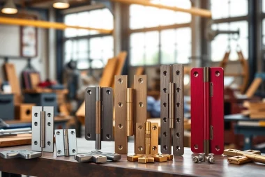 Door Hinges Manufacturer showcasing various types of hinges in a professional workshop setting.
