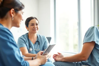 Nurse guiding a client through the VDAP Program in Alabama in a comforting office.