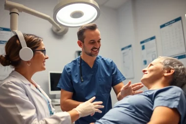 Engaged healthcare professional explaining Peptide Therapy to a patient in a modern clinic setting.
