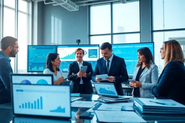 Analyze Competitive intelligence data with professionals collaborating in a modern office.