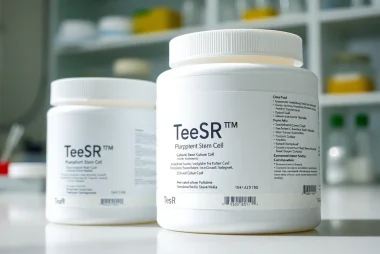 Showcase the all check features of TeSR™ Pluripotent Stem Cell Culture Media displayed in a lab.