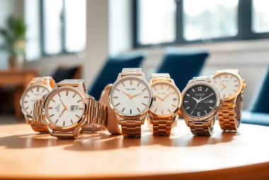 Damen Armbanduhren in eleganten Designs auf einem stilvollen Tisch präsentieren.