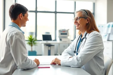 Consultation with a weight doctor near me, emphasizing personalized healthcare in a bright medical office.
