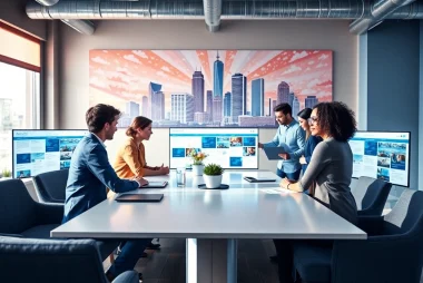 Kansas City web design companies collaborate in a modern workspace, showcasing creativity and professionalism.