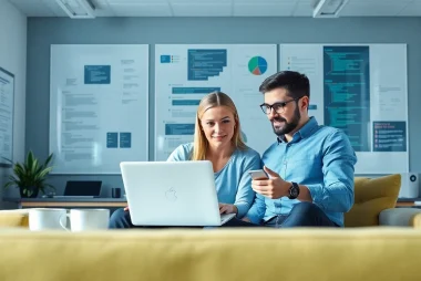 Kansas City website development team engaged in a project collaboration in a modern office.